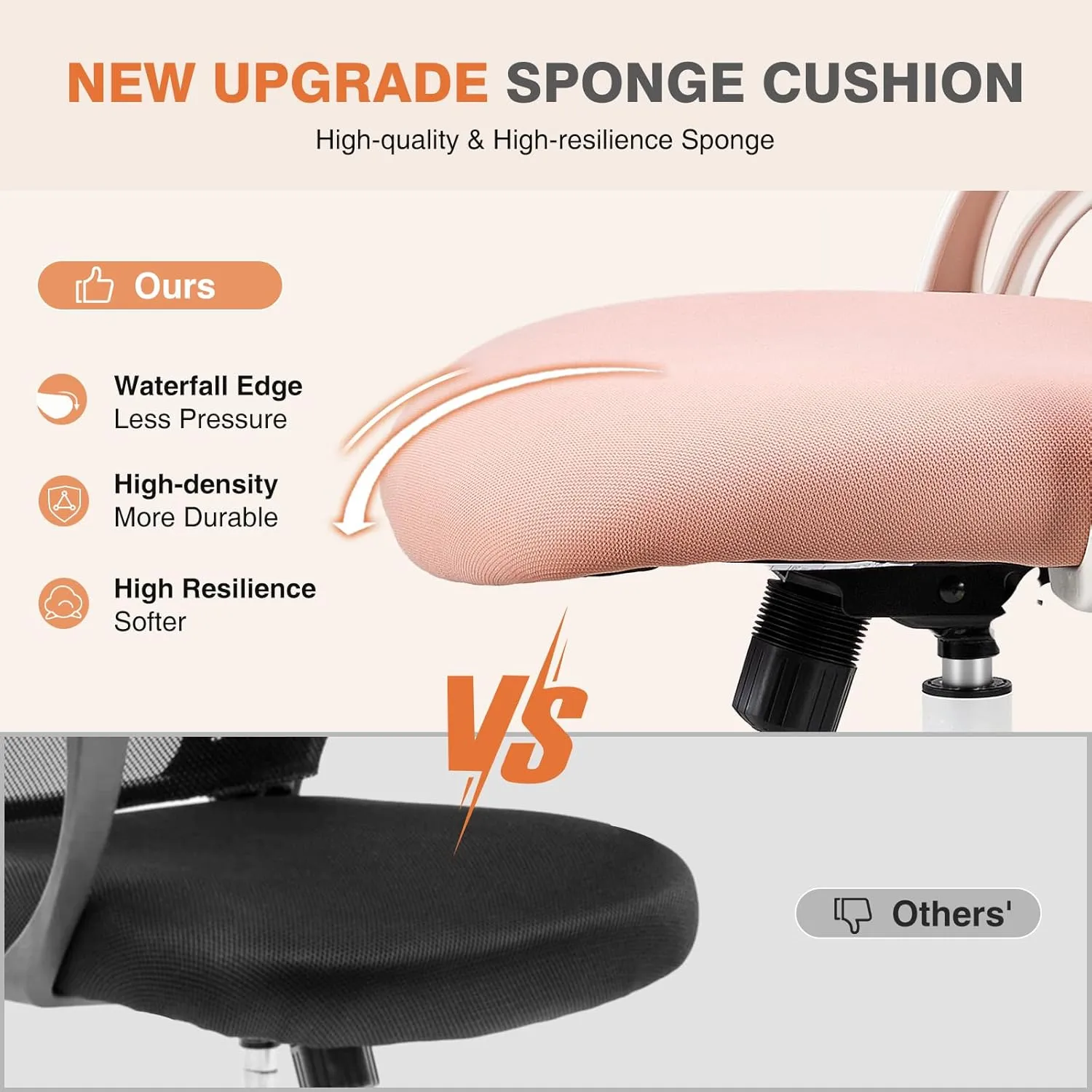 Sweetcrispy Home Office Computer Desk Chair, Ergonomic High-Back Mesh Rolling Work Chairs with Wheels and Adjustable Headrests, Comfortable Lumbar Support, Comfy Flip-up Arms for Bedroom, Study, Pink