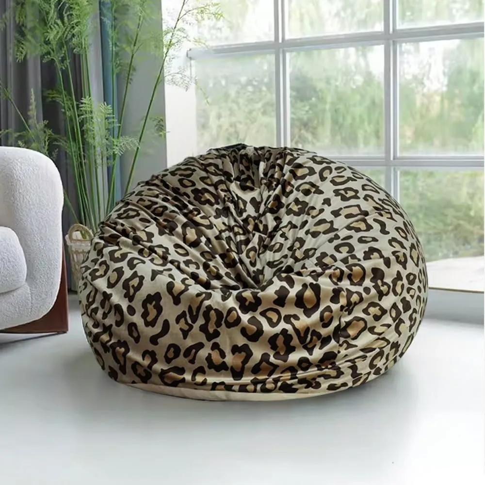 SXB Cyan Bean Bag Chair Cover - Cow Printed Plush Animal Storage - Suitable for Adults and Kids - Decorate Balcony or Living Room (Leopard Print)