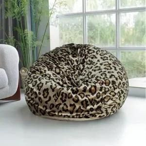 SXB Cyan Bean Bag Chair Cover - Cow Printed Plush Animal Storage - Suitable for Adults and Kids - Decorate Balcony or Living Room (Leopard Print)