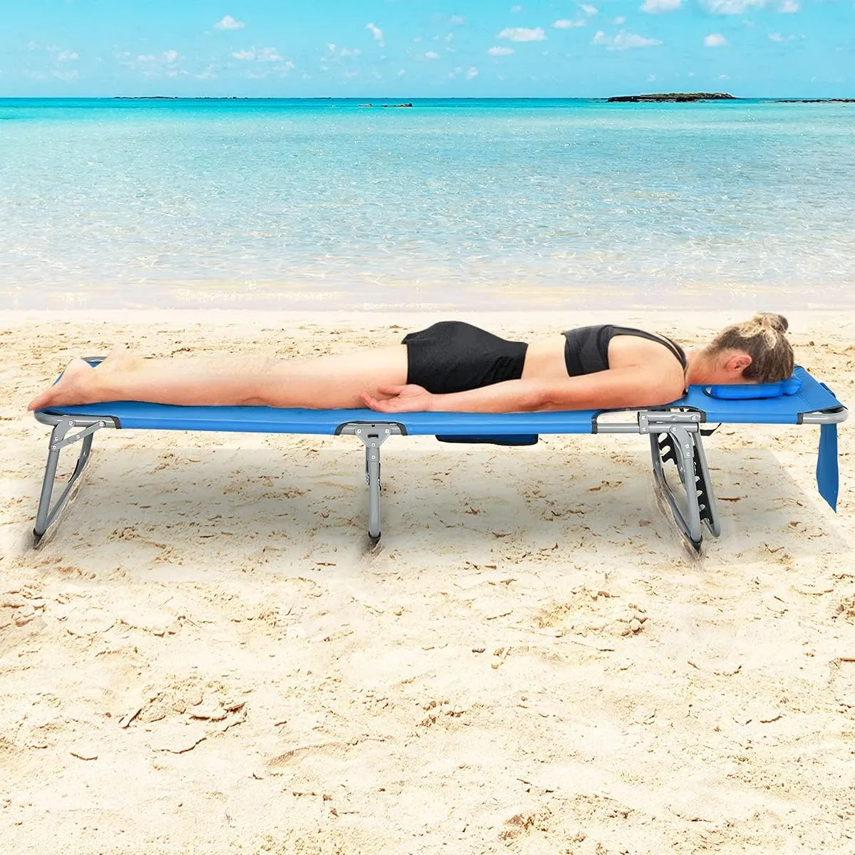 Tangkula Beach Chaise Lounge Chair with Hole for Face, Patio Folding Adjustable Reclining Beach Sunbathing Chair with Side Pocket, Portable Face Down Tanning Chair for Outdoor Backyard Poolside(1)