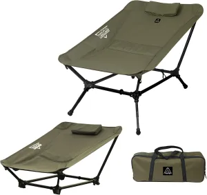 TENPLAY Reclining Chair,Lighweight Foldable Camping Chair,Backpacking,Ultralight,6-Way,Adjustable Height,,With Pillow,With carrybag for Hiking,Fishing,Mountaineering,Large Capacity, (Army Green)