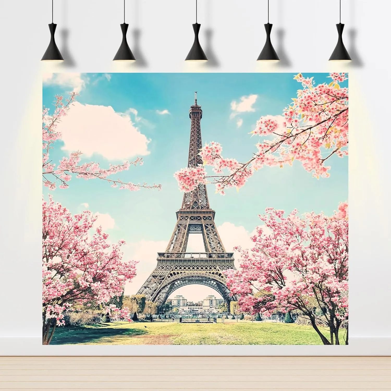The Eiffel Tower Background Paris Cityscape Outdoor Vacation Theme Photography Backdrop Exquisite Leaves Green Grass Backdrops Travel Wedding Decor Lover Children Adults Studio Prop 10x8ft