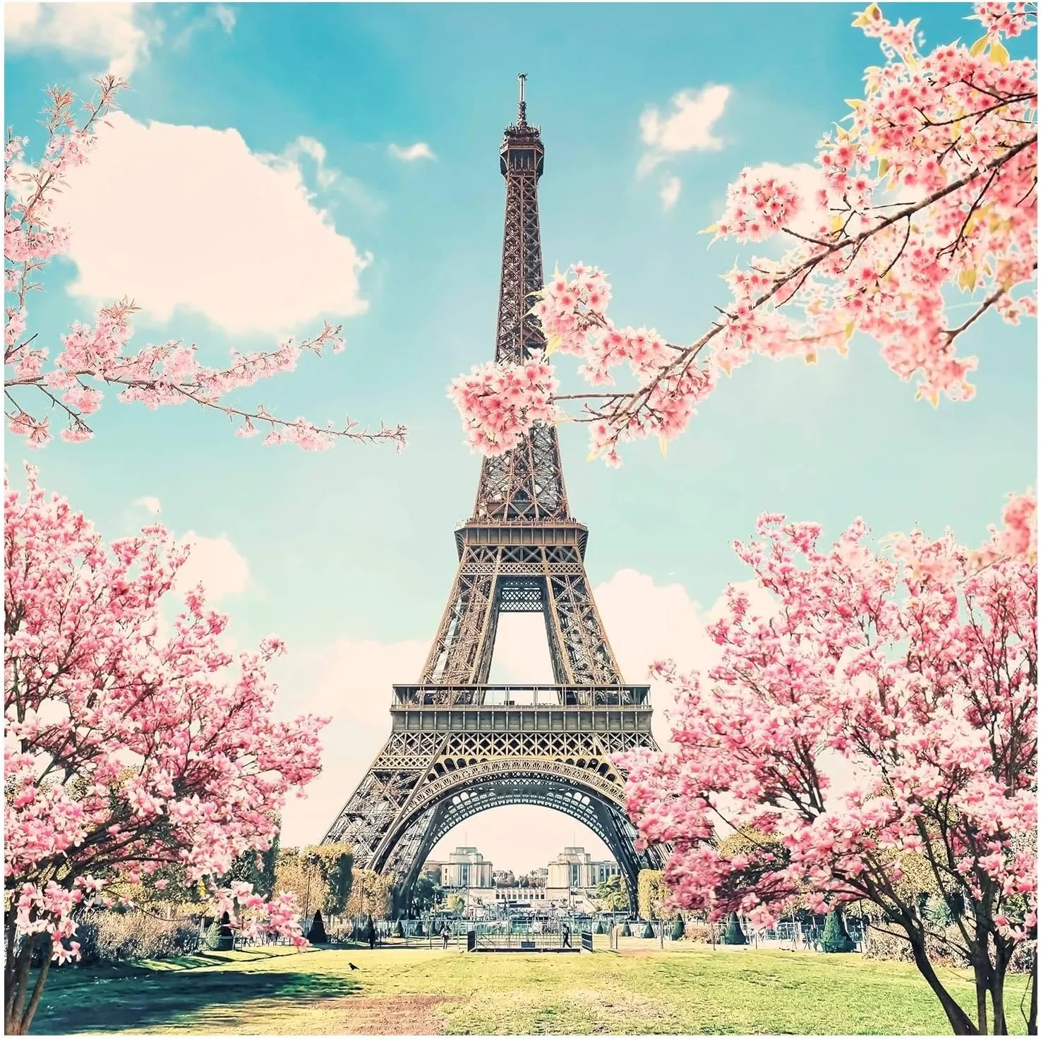 The Eiffel Tower Background Paris Cityscape Outdoor Vacation Theme Photography Backdrop Exquisite Leaves Green Grass Backdrops Travel Wedding Decor Lover Children Adults Studio Prop 10x8ft