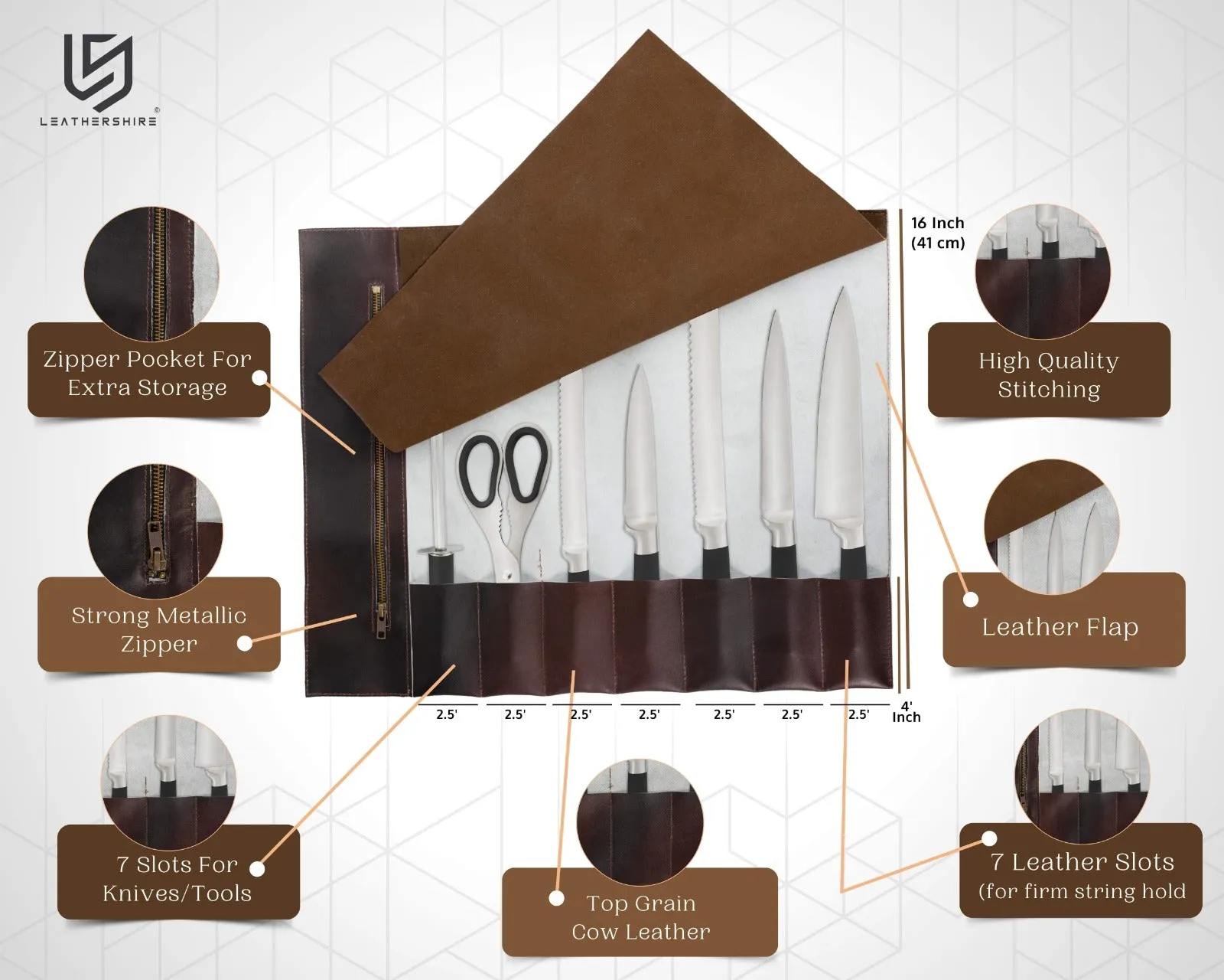 The Warwickshire Handmade Dark Brown Leather Chef Roll