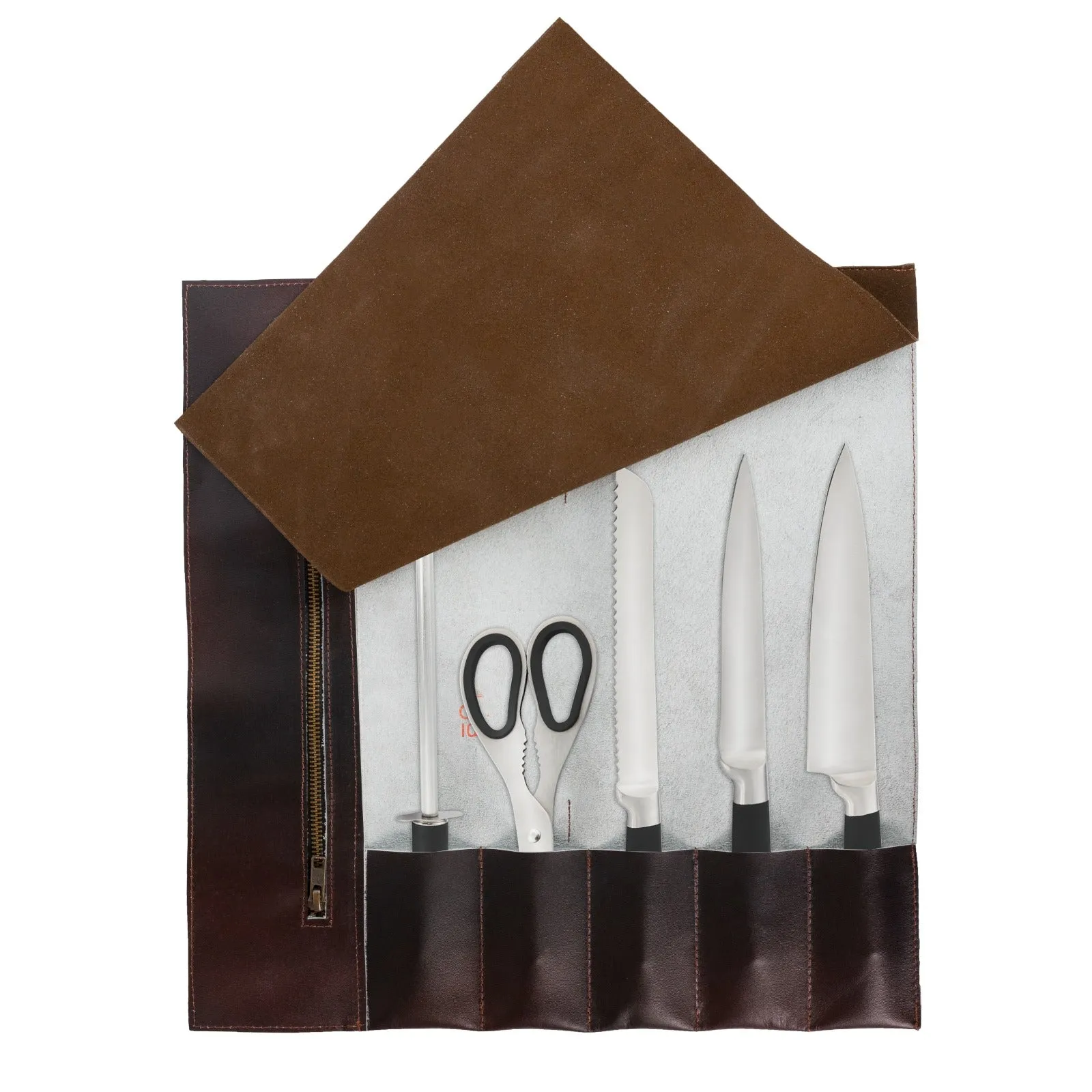 The Warwickshire Handmade Dark Brown Leather Chef Roll