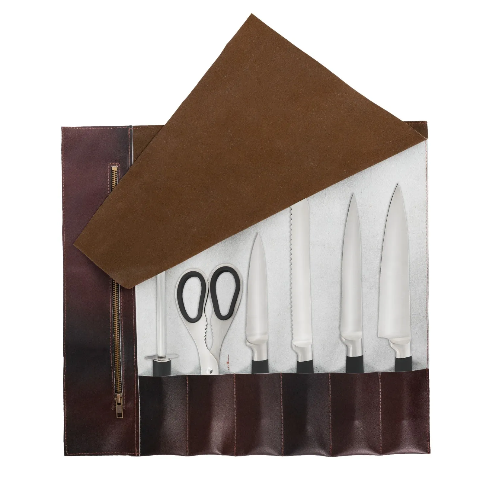 The Warwickshire Handmade Dark Brown Leather Chef Roll