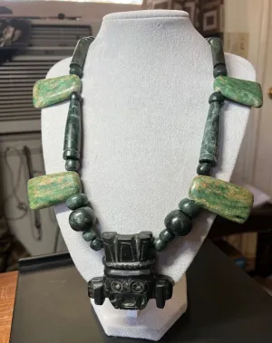 Tlaloc Aztec Rain God Necklace Pendant Beads, Guatemalan Jade, Indigenous (#38)
