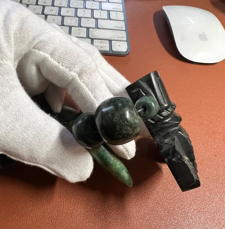 Tlaloc Aztec Rain God Necklace Pendant Beads, Guatemalan Jade, Indigenous (#38)