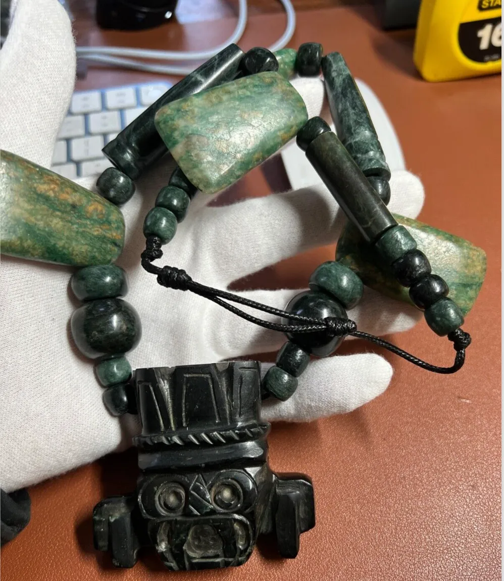 Tlaloc Aztec Rain God Necklace Pendant Beads, Guatemalan Jade, Indigenous (#38)