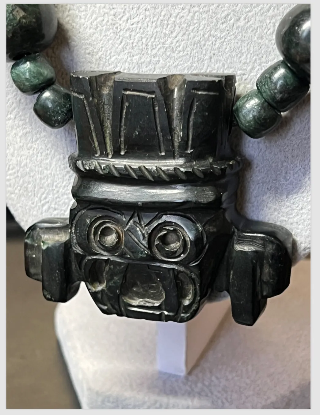 Tlaloc Aztec Rain God Necklace Pendant Beads, Guatemalan Jade, Indigenous (#38)