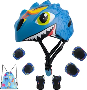 Toddler Helmet Kids Bike Helmet for 2 3 4 5 6 7 8 Years Old Girls with 3D Dinosaur Design Protective Gear Set and Safety Certified, Toddler Bike Cycling Skating Skateboard Scooter Helmet