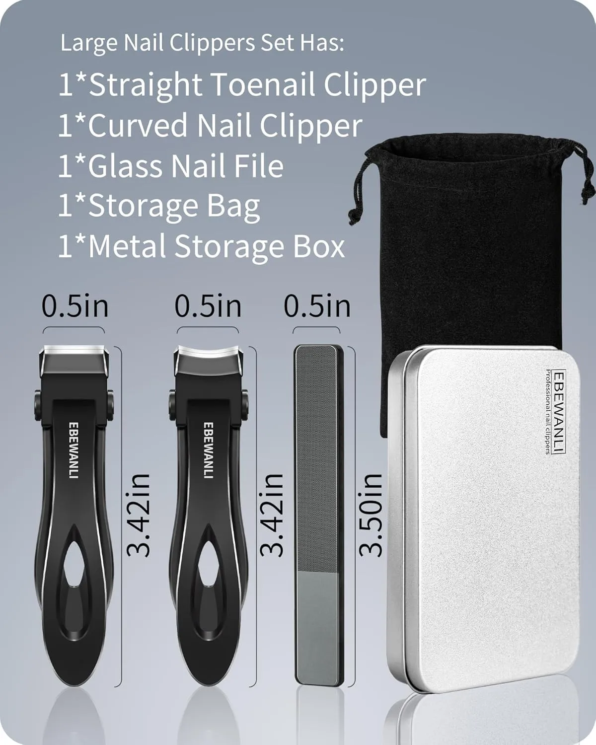 Toe Nail Clippers for Men, Wide Jaw Toe Nail Clippers for Thick Nails for Seniors, Women, Heavy Duty Toenail Clippers for Thick Toenails, Straight Nail Clipper and Curved Nail Clipper Set