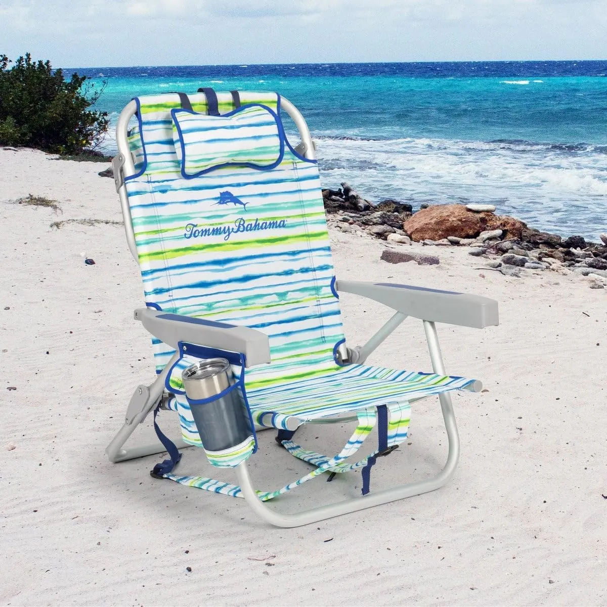 Tommy Bahama 5 Position Beach Chair (White Stripes)