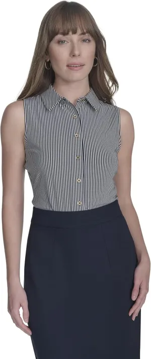 Tommy Hilfiger Women's Classic Collared Button Front Sleeveless-Knit Top
