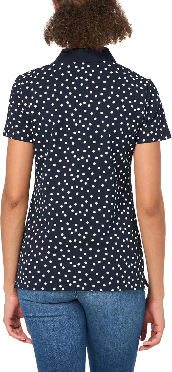 Tommy Hilfiger Women's Dot Print Quarter Button Polo Top