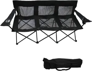 Trademark Innovations Triple Style 3-Seater Camp Chair with Steel Frame and Mesh Seat with Back