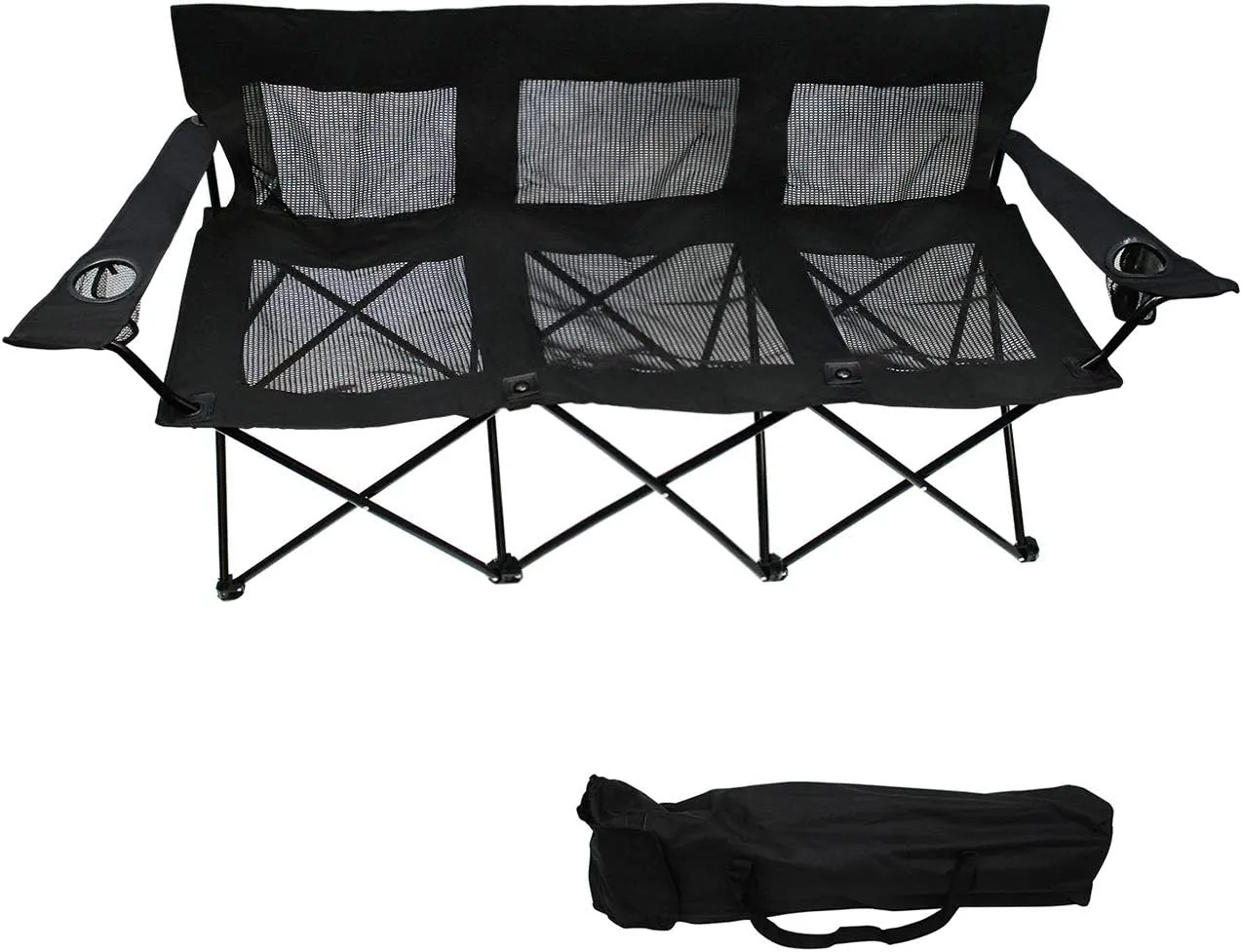 Trademark Innovations Triple Style 3-Seater Camp Chair with Steel Frame and Mesh Seat with Back