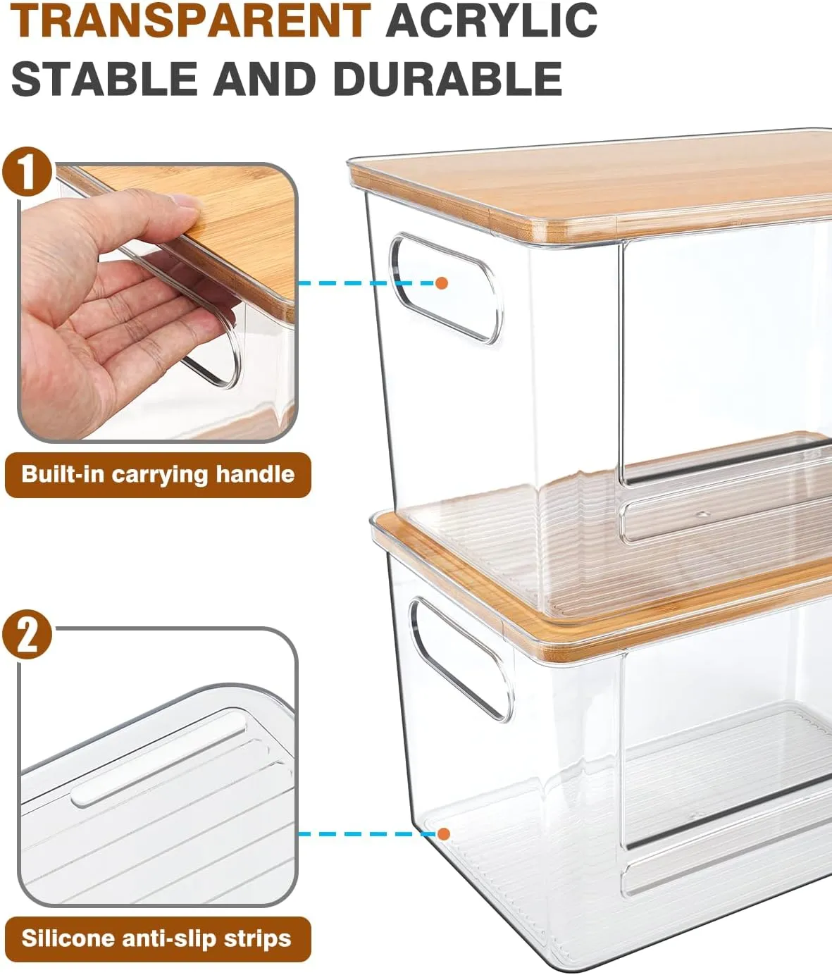 Trash Bag Dispenser 2 Pack, Acrylic Garbage Bag Dispenser with Bamboo Top, Extra Large Trash Bags Holder Dispensers Under Sink for Kitchen, Pantry, Laundry Room, Cabinet Organizer and Storage