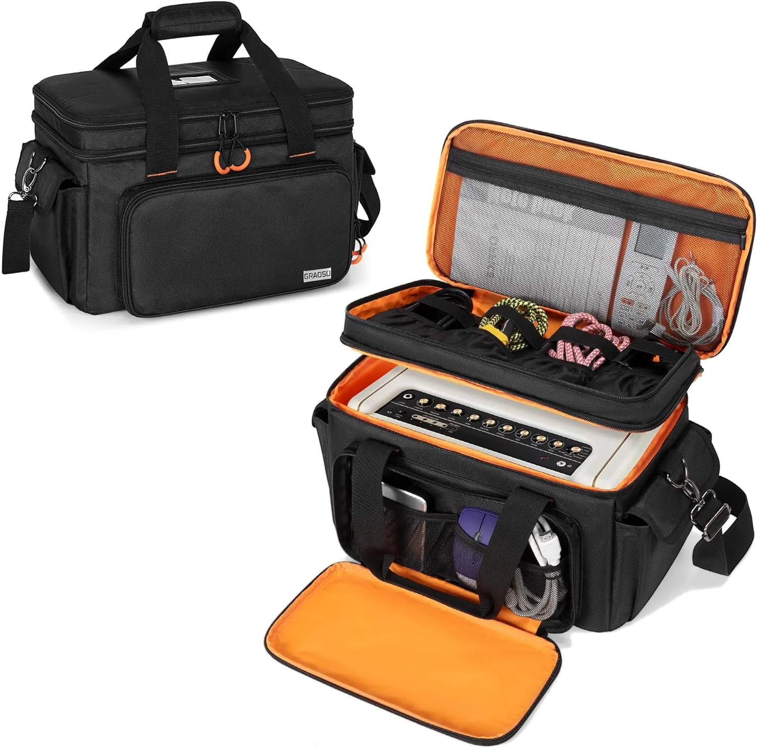 Travel Carry Bag Compatible with Positive Grid Spark 40 Amp, Double Layer Gig Bag with Multiple Pockets for Accessories, Music Gear Case with Handle Strap and Non-slip Bottom, Black