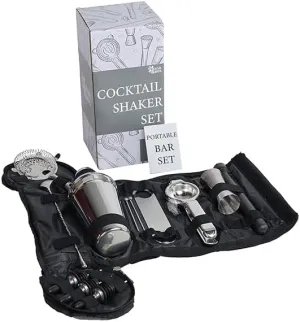 Travel Kit Bag 14 Pcs | Easy to Carry Portable Mini bar Liquor Tool Set Portable Bar Bag and Shoulder Strap for Easy Carry and Storage | Best Travel Bar Set for Home Cocktail Making