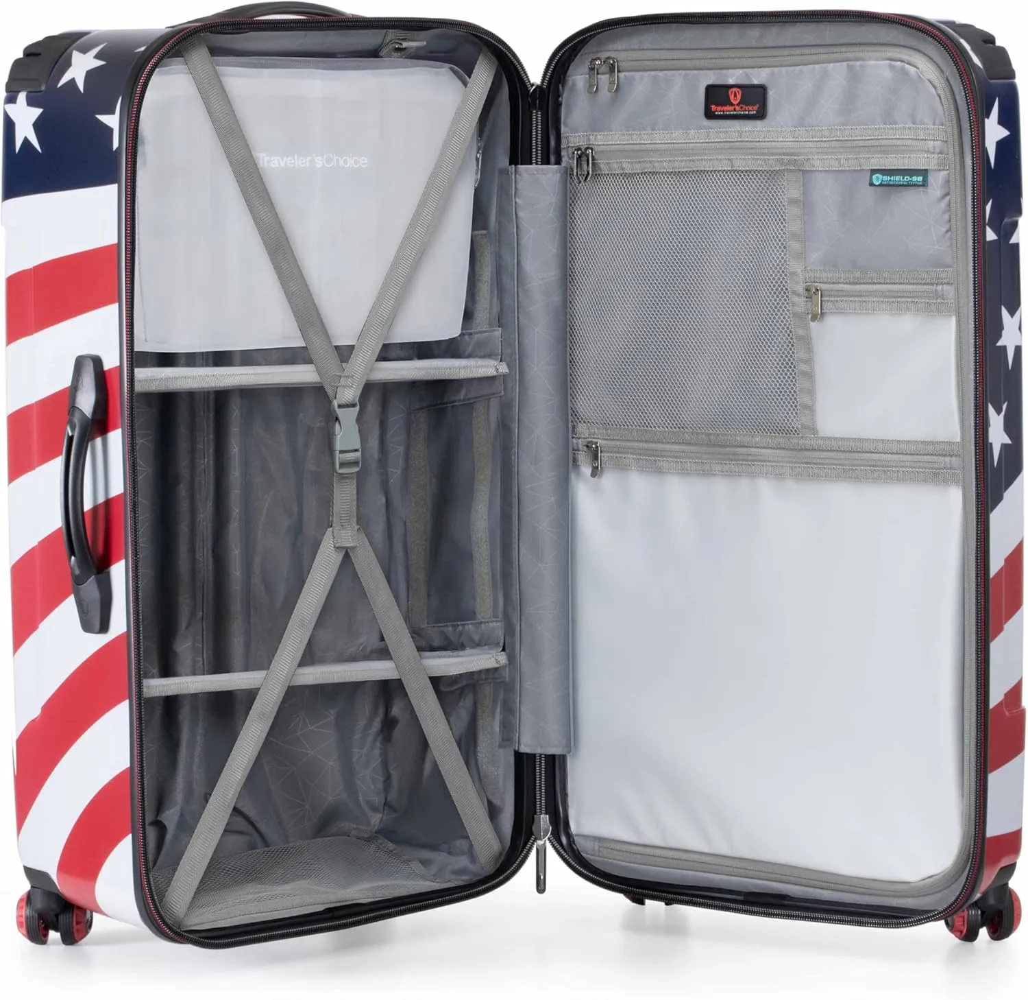 Traveler's Choice Maxporter II Hardside Polycarbonate Suitcase with Spinner Wheels, American Flag, 30" Trunk Luggage