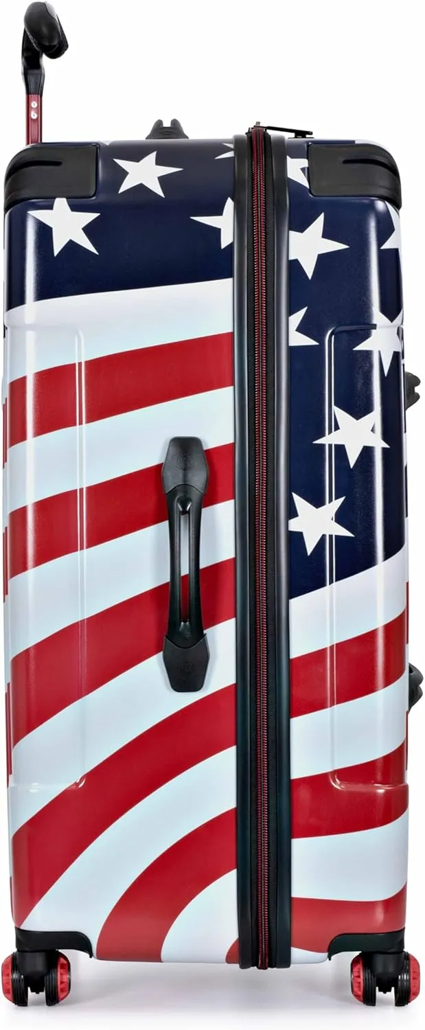 Traveler's Choice Maxporter II Hardside Polycarbonate Suitcase with Spinner Wheels, American Flag, 30" Trunk Luggage
