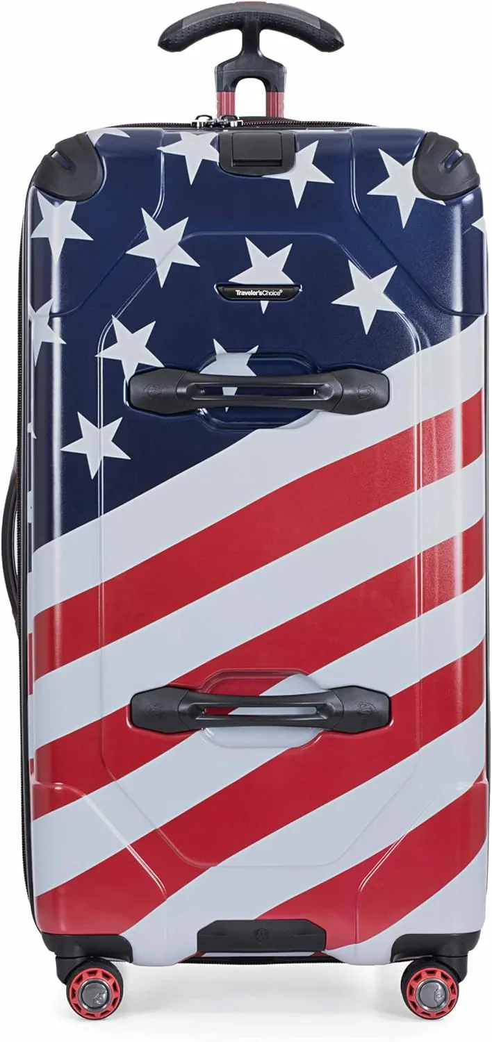 Traveler's Choice Maxporter II Hardside Polycarbonate Suitcase with Spinner Wheels, American Flag, 30" Trunk Luggage