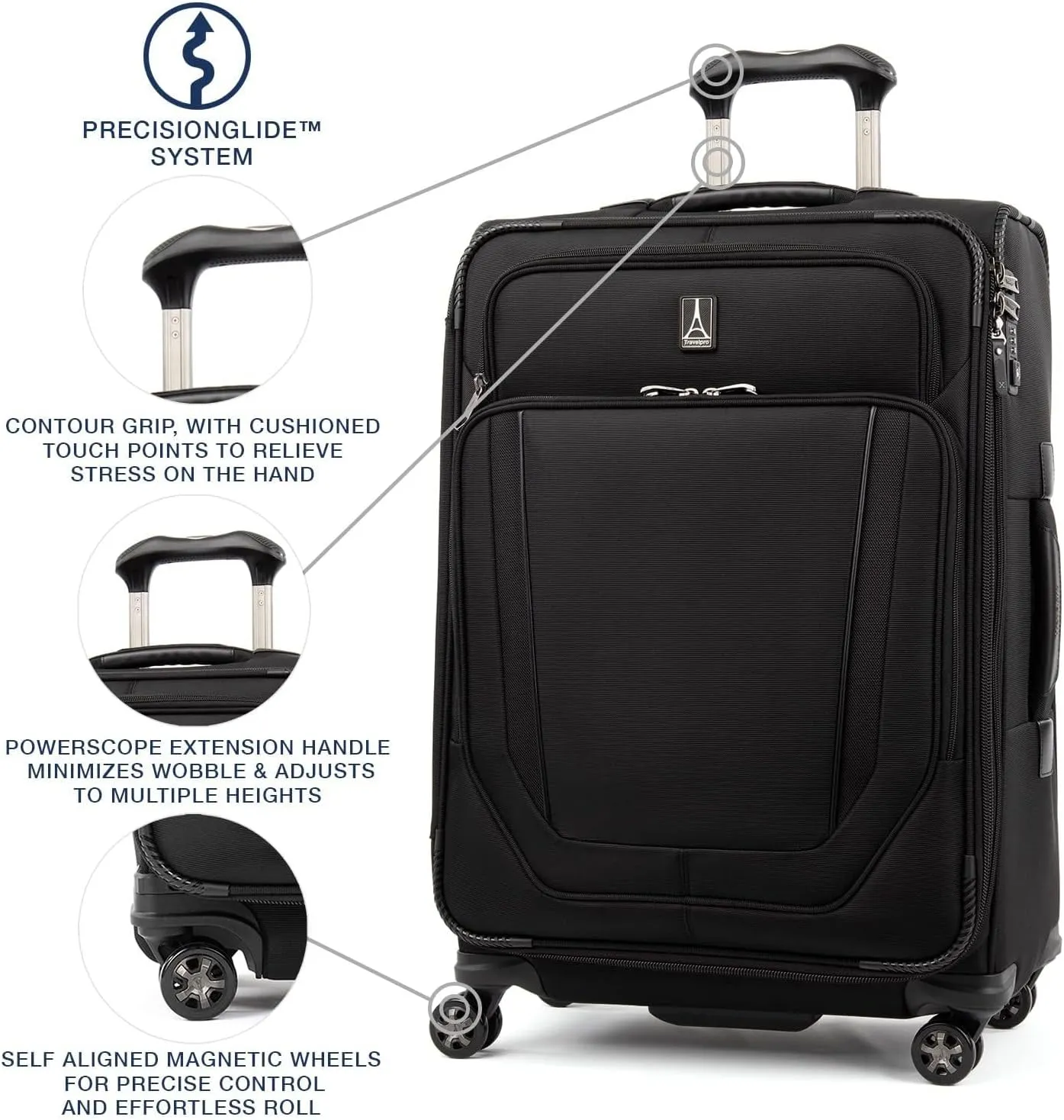Travelpro Crew Versapack Softside Expandable 8 Spinner Wheel Checked Luggage, Men and Women, Jet Black, Checked Medium 25-Inch