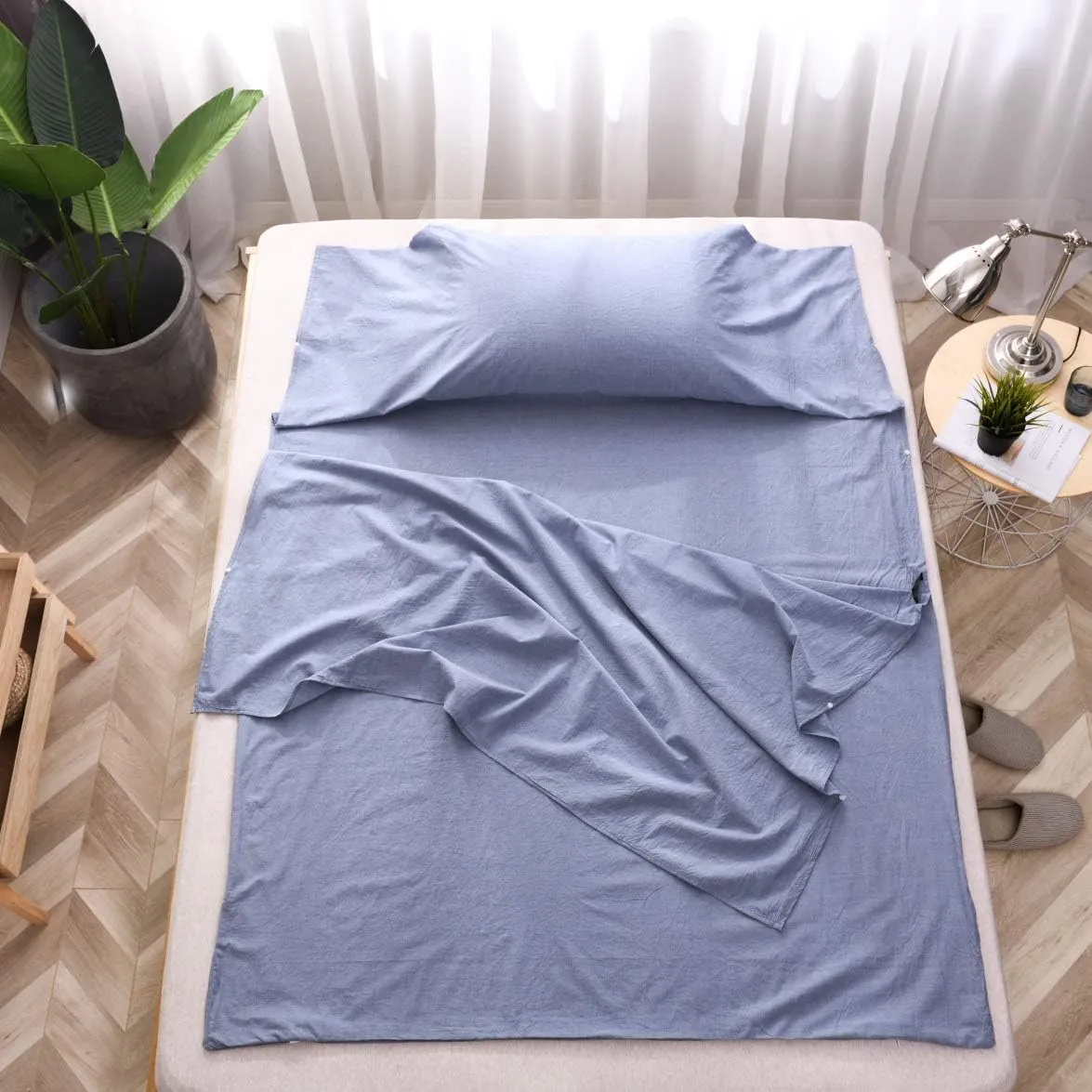 Travelux Hotel Camping Airbed Packable Travel Sheet Set with Carrying Bag, Full, Blue