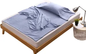 Travelux Hotel Camping Airbed Packable Travel Sheet Set with Carrying Bag, Full, Blue