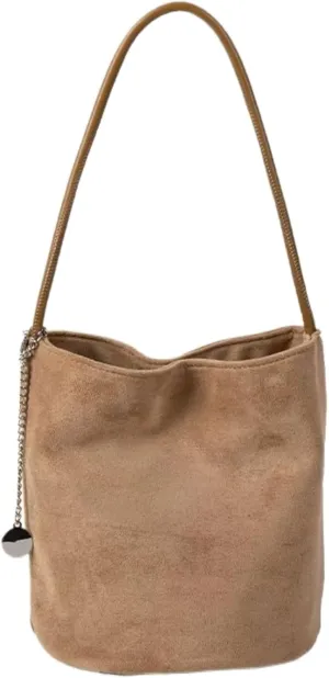 Trendy Suede Hobo Bags for Women Faux Suede Bucket Shoulder Bag Retro Slouchy Work Bag Top-handle Small Tote Handbag