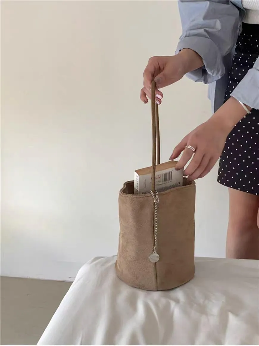 Trendy Suede Hobo Bags for Women Faux Suede Bucket Shoulder Bag Retro Slouchy Work Bag Top-handle Small Tote Handbag