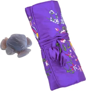 TUMBEELLUWA Embroidery Travel Jewelry Bag & Natural Geode Agate Small Sea Turtle Figurine