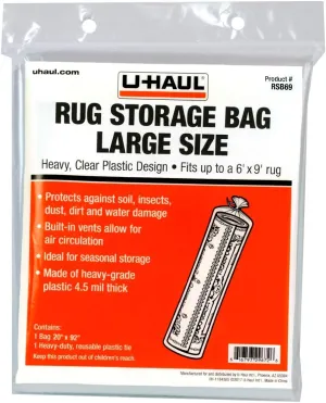 U-Haul Large Rug Storage Bag (Fits Rugs up to 6' x 9') - Protection for Large Rolled Rug - 20" x 92"
