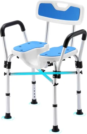 U-Shaped Shower Chair for Inside Shower, FSA/HSA Eligible 600lbs Heavy Duty Shower Chair for Elderly and Disabled, Shower Chair with Arms and Back, Height Adjustable Bath Chairs for Seniors