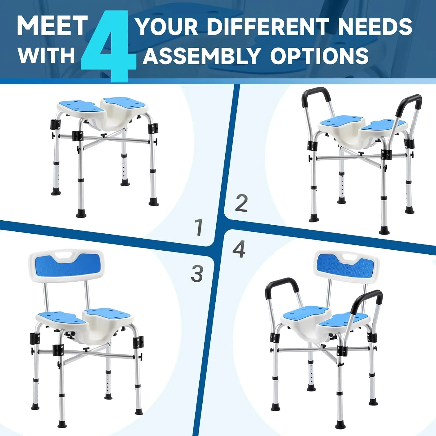 U-Shaped Shower Chair for Inside Shower, FSA/HSA Eligible 600lbs Heavy Duty Shower Chair for Elderly and Disabled, Shower Chair with Arms and Back, Height Adjustable Bath Chairs for Seniors