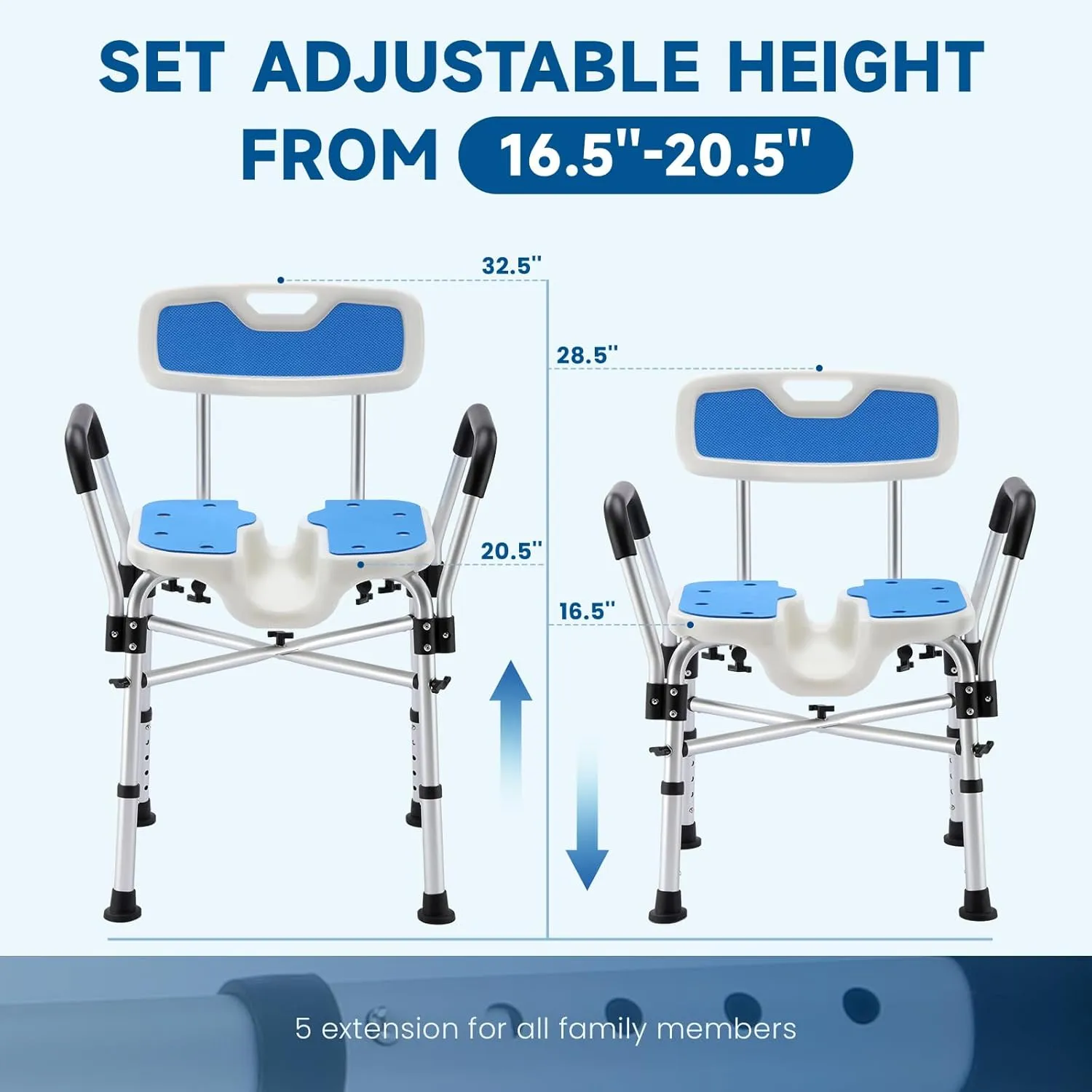 U-Shaped Shower Chair for Inside Shower, FSA/HSA Eligible 600lbs Heavy Duty Shower Chair for Elderly and Disabled, Shower Chair with Arms and Back, Height Adjustable Bath Chairs for Seniors