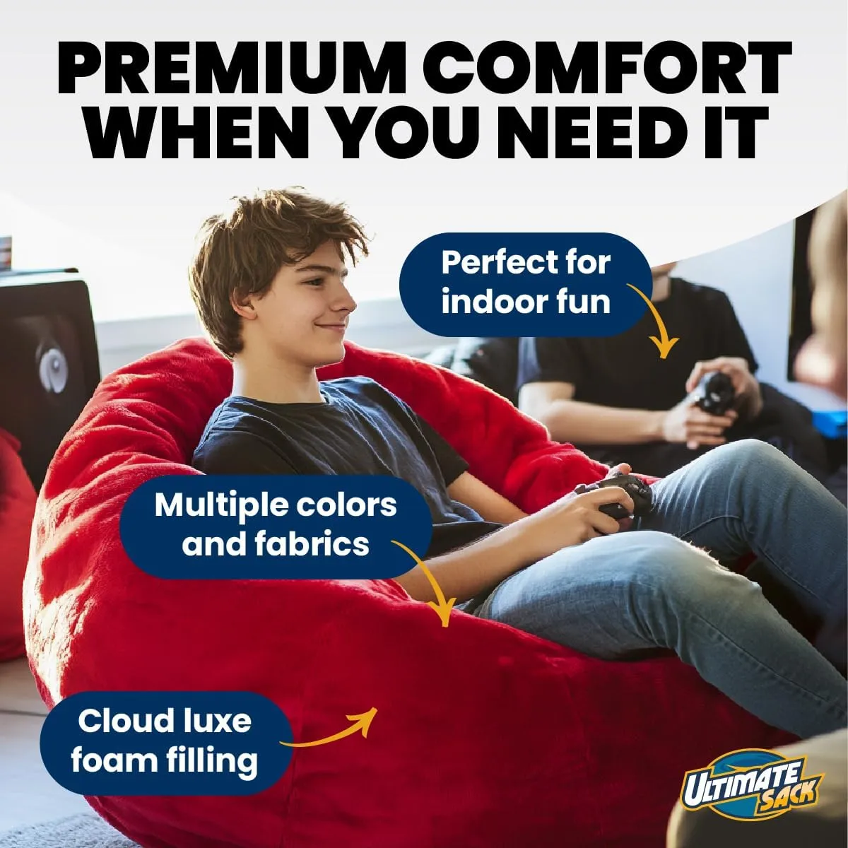 ULTIMATE SACK 5ft Bean Bag Chair & Footstool, Oversize Bean Bag Chair for Adults, Comfy Chair Bean Bag Couch Lounge Sofa Loveseat Furniture | Olive Suede