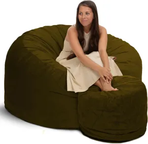 ULTIMATE SACK 5ft Bean Bag Chair & Footstool, Oversize Bean Bag Chair for Adults, Comfy Chair Bean Bag Couch Lounge Sofa Loveseat Furniture | Olive Suede