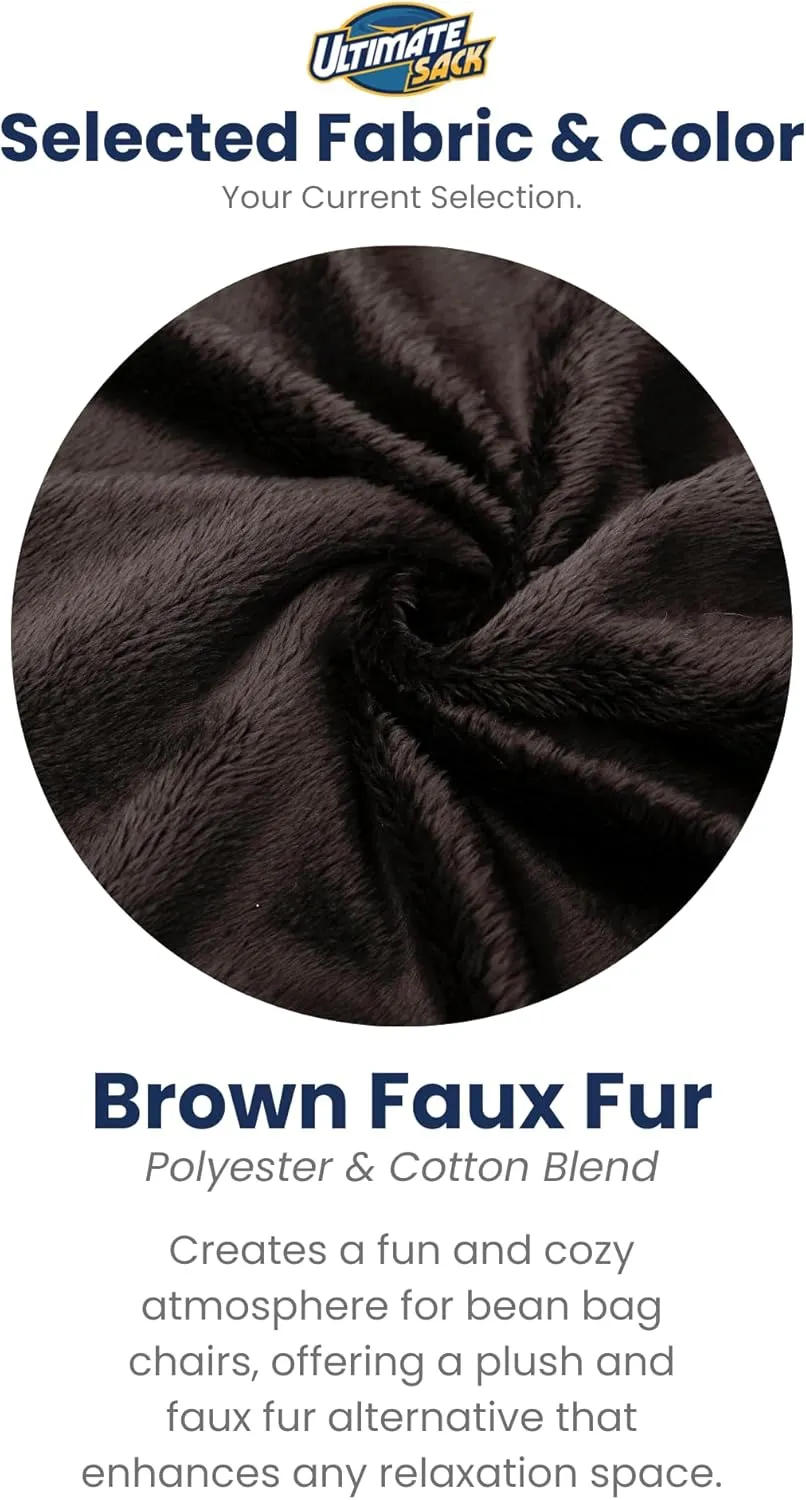 ULTIMATE SACK 6ft Bean Bag Chair & Footstool, Oversize Bean Bag Chair for Adults, Comfy Chair Bean Bag Couch Lounge Sofa Loveseat Furniture | Brown Fur