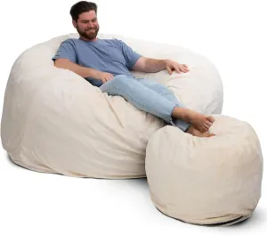 ULTIMATE SACK 6ft Bean Bag Chair & Footstool, Oversize Bean Bag Chair for Adults, Comfy Chair Bean Bag Couch Lounge Sofa Loveseat Furniture | Ivory Fur