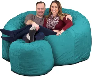 ULTIMATE SACK 6ft Bean Bag Chair & Footstool, Oversize Bean Bag Chair for Adults, Comfy Chair Bean Bag Couch Lounge Sofa Loveseat Furniture | Teal Suede