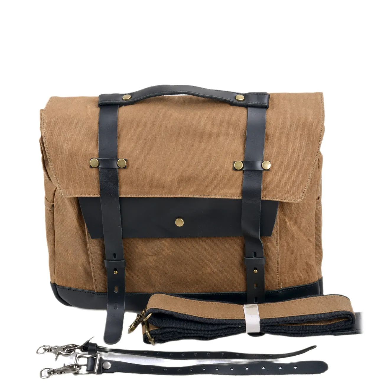 Unisex Roll-Top Canvas and Leather Messenger Bag