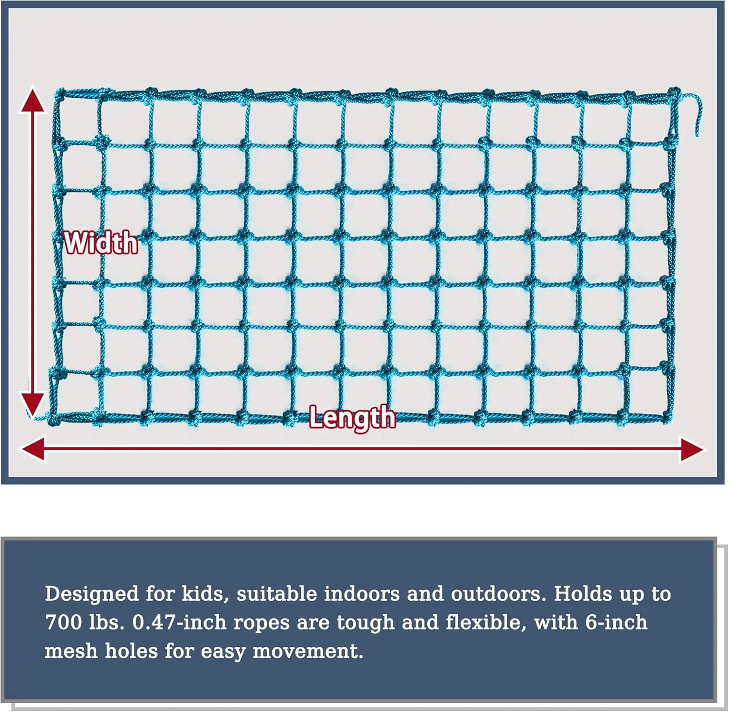 Upgraded Kids' Polyester Climbing Net, 8 Sizes, Heavy-Duty & Exquisite, Ideal for Indoor/Outdoor Playscapes - Treehouse, Gym, Balcony - Enhanced Safety (Sky Blue, 4ft x 8ft)