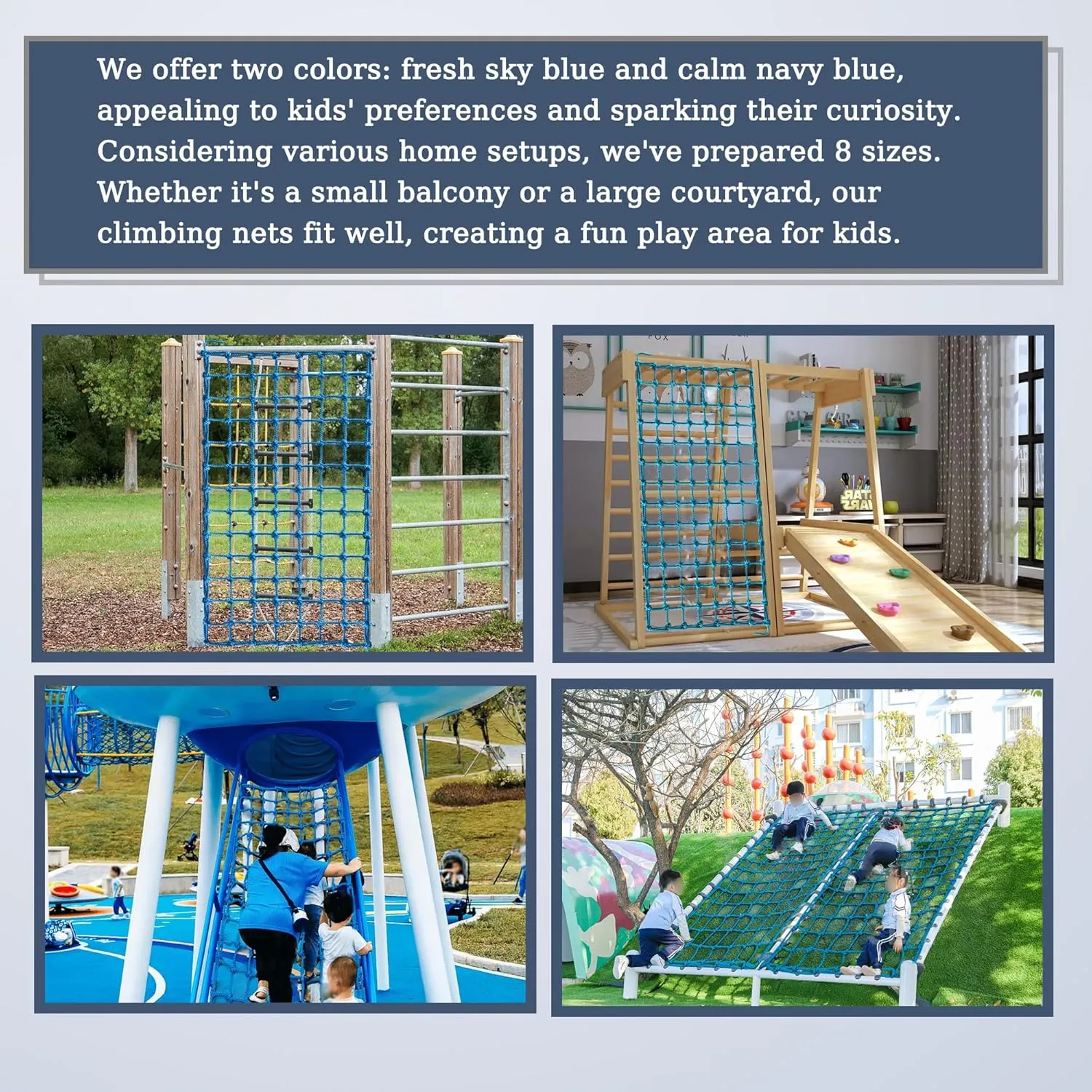 Upgraded Kids' Polyester Climbing Net, 8 Sizes, Heavy-Duty & Exquisite, Ideal for Indoor/Outdoor Playscapes - Treehouse, Gym, Balcony - Enhanced Safety (Sky Blue, 4ft x 8ft)