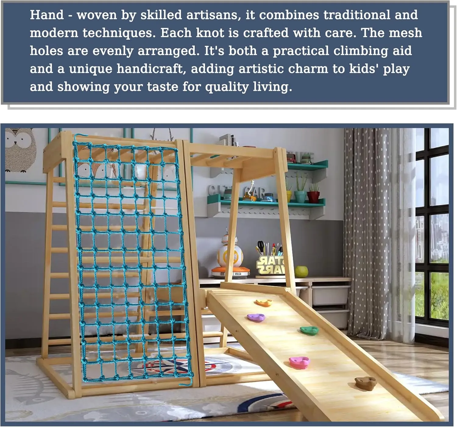 Upgraded Kids' Polyester Climbing Net, 8 Sizes, Heavy-Duty & Exquisite, Ideal for Indoor/Outdoor Playscapes - Treehouse, Gym, Balcony - Enhanced Safety (Sky Blue, 4ft x 8ft)