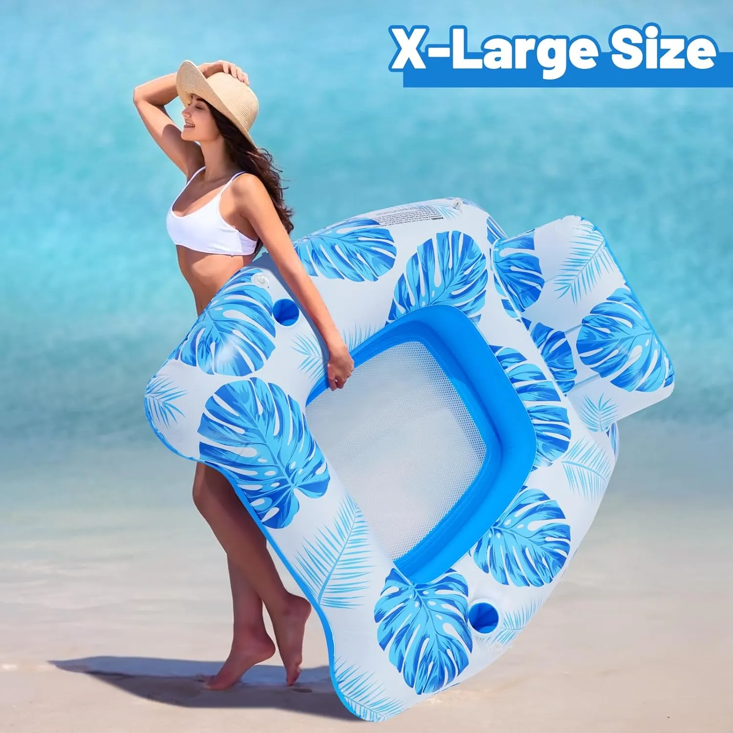 【Upgraded】 Pool Floats Adult with Canopy, XL Inflatable Pool Floaties for Adults Heavy Duty, Pool Chair and Lounge for Swimming in Pool Beach Lake, Float for Pool Floating with Cup Holder, Backrest