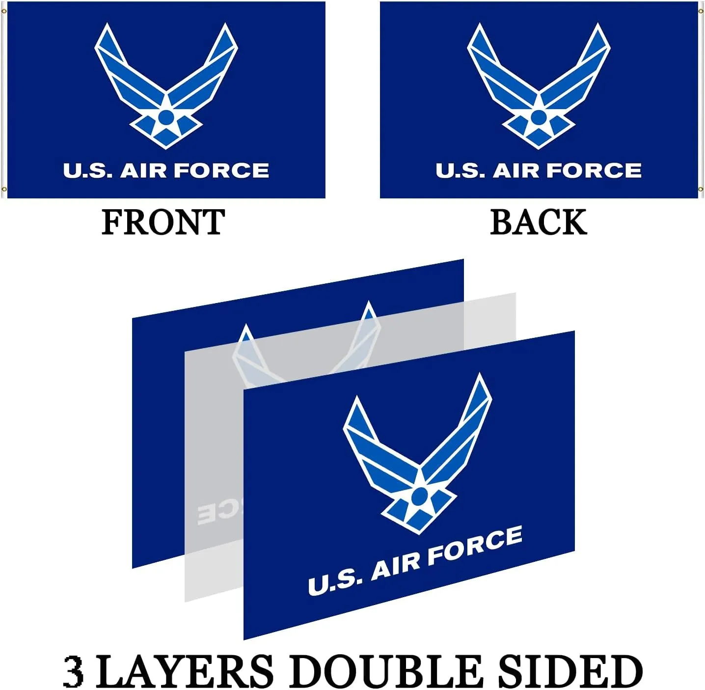 US Air Force Wings 2x3 Outdoor Flag Double Sided- Heavy Duty 3 Ply 210D- United State Air Force Flag- With Canvas Header & 2 Brass Grommets