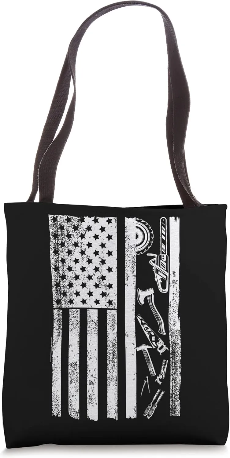 USA Flag Woodcutter Woodworker Woodworking Lumber Logger Tote Bag