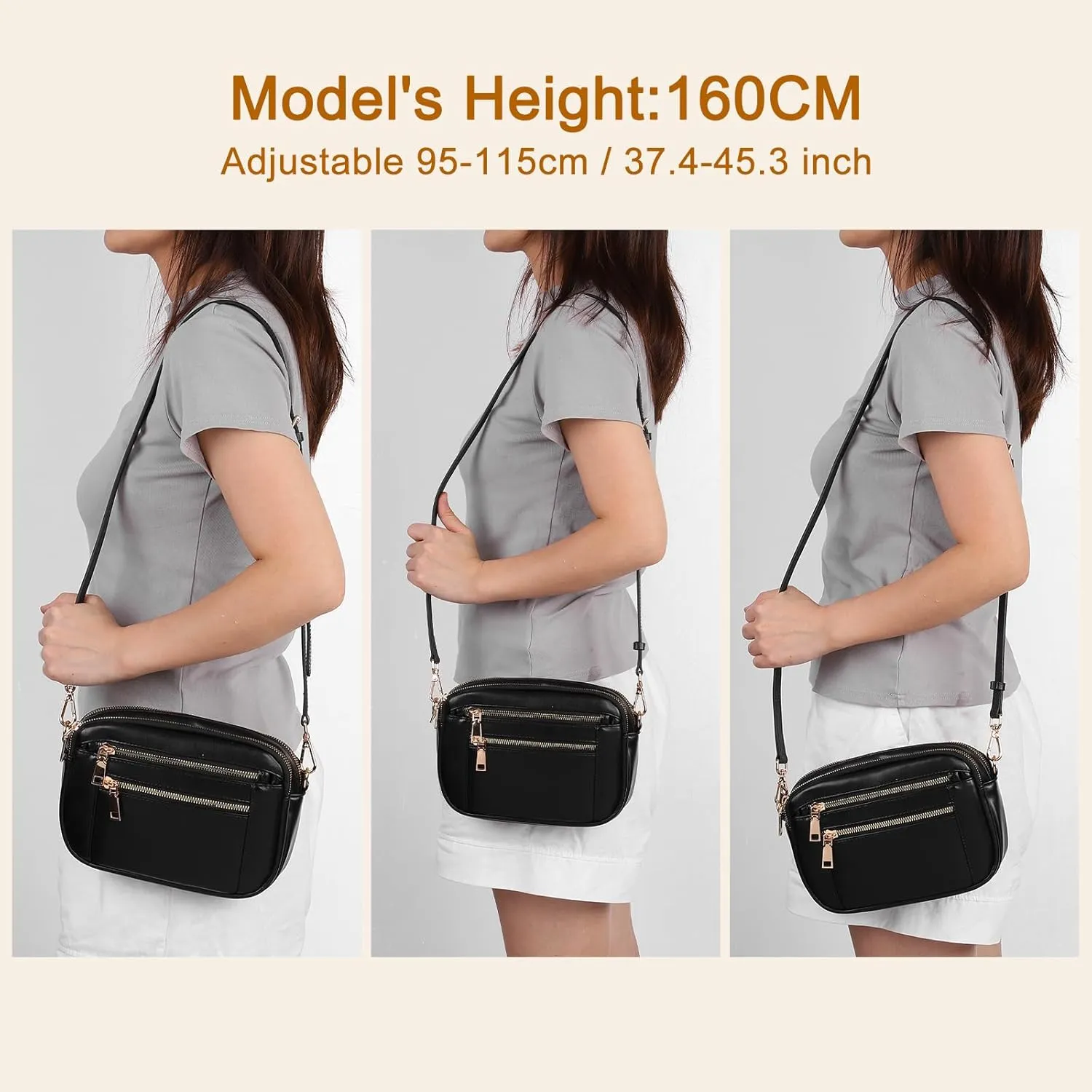 uxcell Genuine Leather Bag Strap Replacement Adjustable Crossbody Bag Straps, 37.4-45.3 Inch Purse Strap for Shoulder Bag Handbag Purse, Beige, Silver Buckle